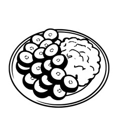 Simple Line Drawing Of Mashed Potatoes And Sliced Bananas