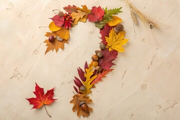 A Question Mark Made of Multicolored Autumn Leaves on White Background