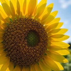 Macro shot of a vibrant sunflower facing the sun, with detailed textures of its seeds and petals