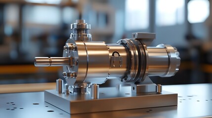 Fototapeta premium Professional Close-Up View of Pump on Table for Industrial Applications