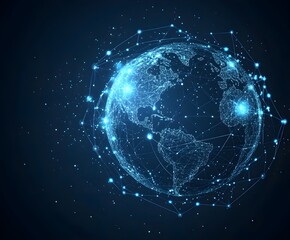 A digital world with glowing lines connecting cities, representing global connectivity and data flow in a networked society