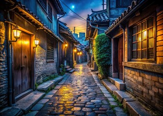 Obraz premium Seoul Dark Alley, Undeveloped Mega City, Urban Exploration