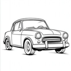 Black and white sketch of a vintage compact car with detailed lines and classic design.