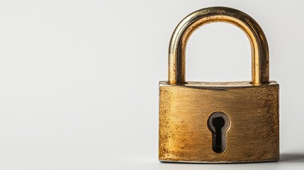 Naklejka premium Vintage Brass Padlock Isolated on White Backdrop for Security Concept