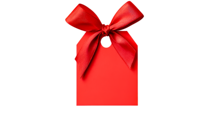 Red Gift Tag with Ribbon Bow on Black Background, cut out transparent