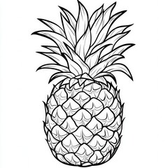 Detailed black and white illustration of a pineapple with intricate patterns.