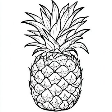 Detailed black and white illustration of a pineapple with intricate patterns.