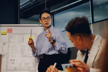 In a contemporary office environment, a dedicated team is engaged in discussing future plans and...