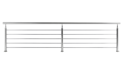 Chrome fencing with horizontal bars, clean railing, cut out transparent