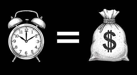 Time equals money graphic on black background  