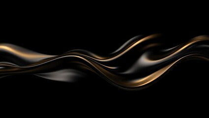 An abstract glossy black fluid design with golden reflections, resembling liquid metal