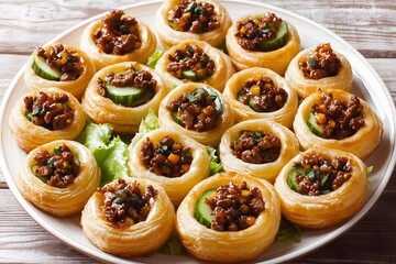 Delicious Mini Beef & Cucumber Puff Pastry Bites Appetizer