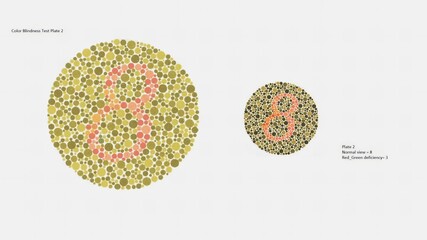 Color vision test or Color Blindness Test Plate 2, Normal vision 8, Red Green deficiency 3. © A.S.Khan
