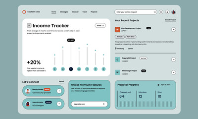 User Interface of a Income Tracker Dashboard Design with UI Element for Web