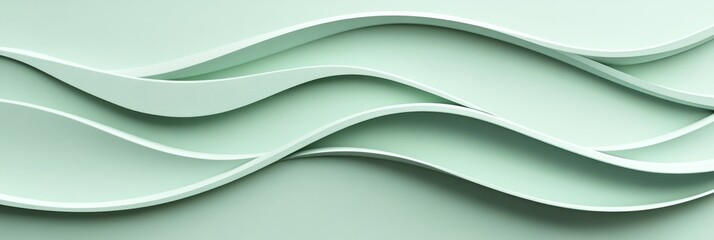 Fototapeta premium Abstract Minimalist Green Background, Gentle Flowing Wavy Design with Smooth Monochromatic 3D Shapes