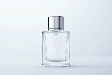 An elegant, empty perfume bottle awaits its scent, ready to capture a moment of timeless fragrance, showcased in soft light against a minimalist backdrop.