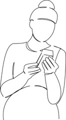 One continuous single drawing line art flat doodle medicine, pharmacy, female, pregnant, choosing, retail, customer, pill. Isolated image hand draw contour on a white background, hand drawn, not AI