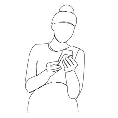 One continuous single drawing line art flat doodle medicine, pharmacy, female, pregnant, choosing, retail, customer, pill. Isolated image hand draw contour on a white background, hand drawn, not AI
