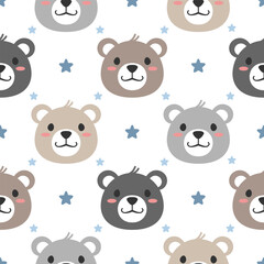 Fototapeta premium Cute bear hand drawn seamless pattern designs for print on fabric and other uses
