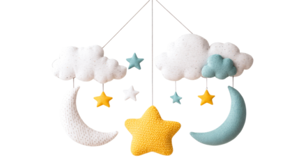 Baby mobile, clouds, stars, and moons nursery decor elements, cut out transparent