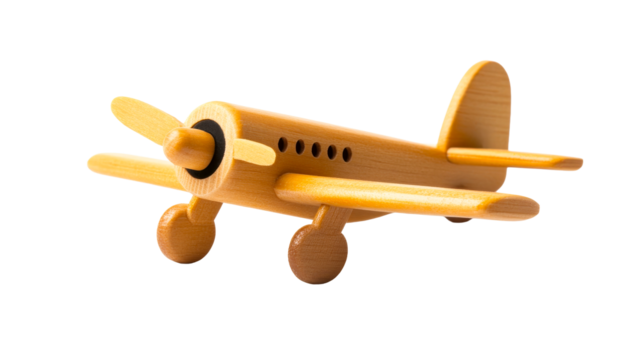 Wooden plane model for children's toy isolated, cut out transparent