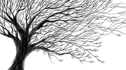 Obraz premium A tree with branches that are blowing in the wind