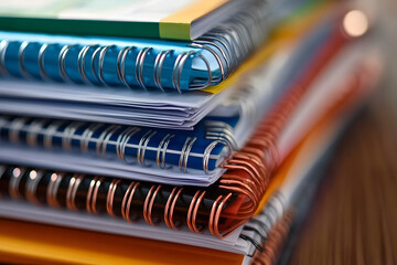 Stack of binding documents with plastic spiral close-up