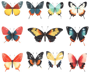 Colorful Butterfly Collection Watercolor Clipart Set for Baby Shower and Celebration Designs A collection of vibrant butterfly species.