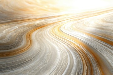Abstract wave pattern with flowing lines in shades of white, grey, and gold creating smooth texture.
