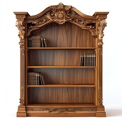 Antique Wooden Bookshelf: An intricately carved antique wooden bookshelf, filled with classic books, showcases timeless elegance and craftsmanship in a stunning display of classic design. 