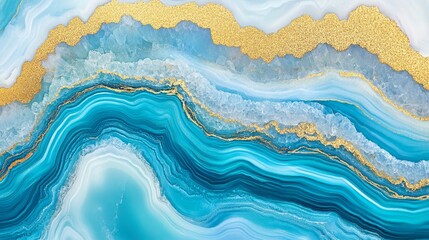 Obraz premium Turquoise And Gold Marble Texture With Onyx Crystal, Luxury Background, Abstract Fluid Art Painting