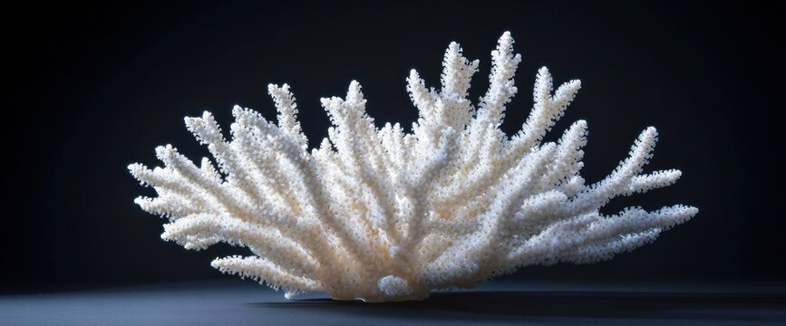 Elegant ivory coral specimen casting soft shadows in a stark environment