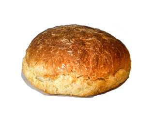 Freshly baked round bread isolated on a white background.