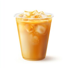 Refreshing Iced Coffee Drink in Plastic Cup with Ice Cubes