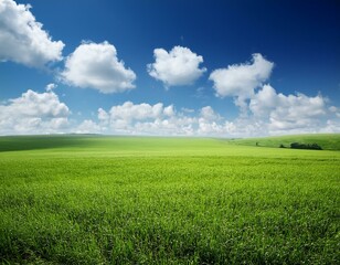 Obraz premium field of green grass with white clouds 