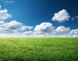 Obraz premium field of green grass with white clouds 
