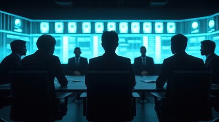 Strategic business meeting high-tech conference room digital interaction corporate environment team collaboration