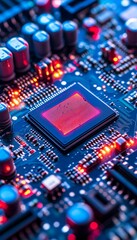 Modern AI Chip on Motherboard Electronic Components, Advanced Technology, and Innovation.