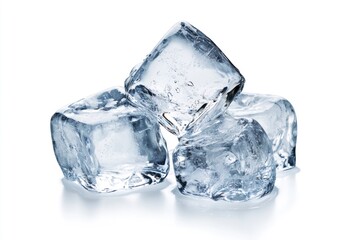 Pile of Ice Cubes Fresh and Cold on White Background
