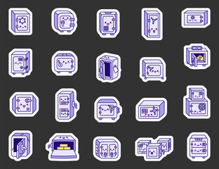 Set of adorable cartoon safes with smiling and sleeping expressions created as secure lockable boxes for storing valuables with protection and safety in mind, for yours creative designs projects