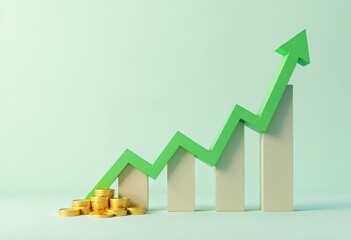 Economic Growth and Market Expansion with Upward Graph and Coins