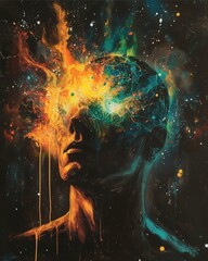 Gouache painting Art digital brainwaves of biological voltage thoughts, surreal thoughts with electric currents, glowing thoughts biological voltage energy