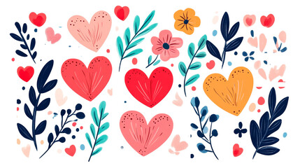 Floral heart, botanical Valentine's Day composition, decorative elements, cut out transparent