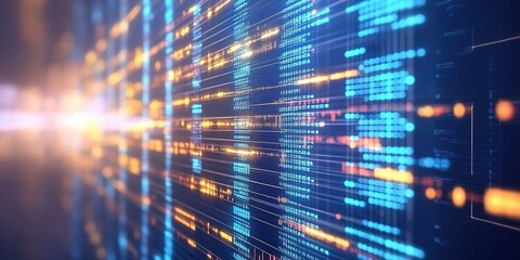 Dynamic Tech Blue Abstract Background with Data Streams and Circuit Elements. Futuristic Design for Digital Marketing. Creative Pattern Expressing Flow of Information and Technology.