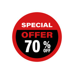 Discount offer tag badge. Sale promotion label with 70 percentage sign.