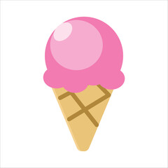 An illustration of a classic ice cream cone topped with a scoop of creamy ice cream.