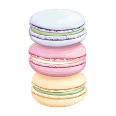 Stacked Macarons Tower Illustration Three Colorful Cookies on White Background