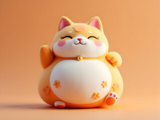 Cute plush cat IP doll 3D rendering