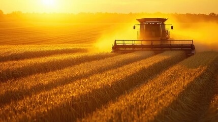 Fototapeta premium A field of wheat, with the golden light casting long shadows over the crops.