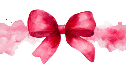 Watercolor Red Bow Decoration Element on Black Backdrop, cut out transparent